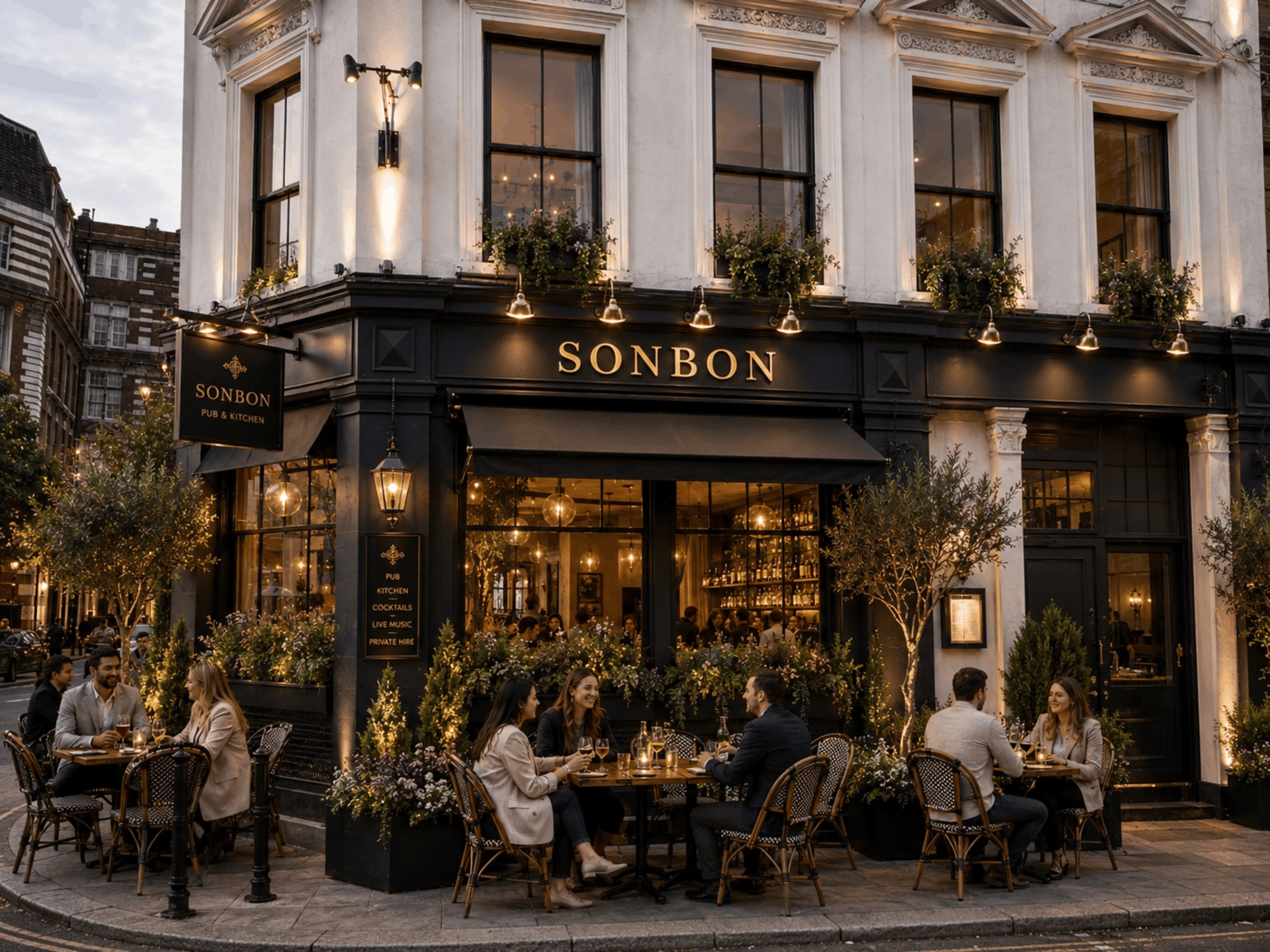 Artist's impression of Sonbon's private hire venue configured for a standing reception with bar area